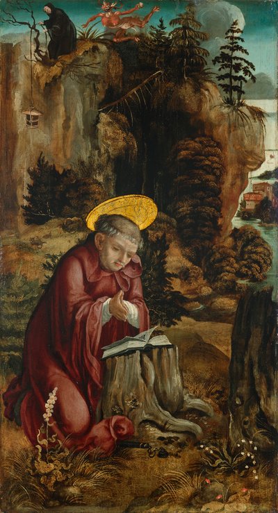 Der hl. Benedikt vor der Höhle in Subiaco von Meister des Innerochsenbacher Annenaltars