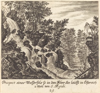 Ansicht eines Wasserfalls, Österreich von Melchior Küsel after Johann Wilhelm Baur