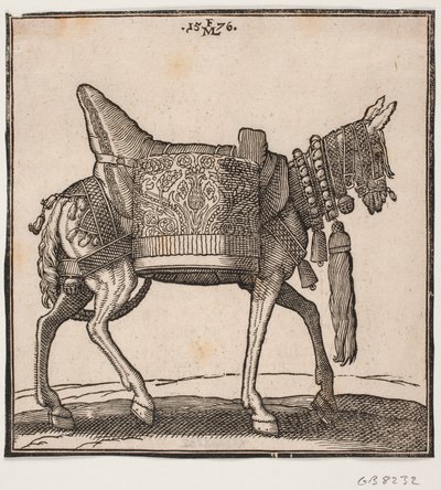 Ein prächtig ausgestattetes Maultier, Profil nach rechts von Melchior Lorck