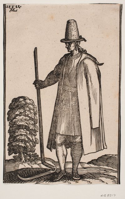 Griechischer Bauer, der eine Sense in der rechten Hand hält von Melchior Lorck