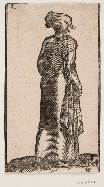 Frau, schräg von hinten gesehen, nach rechts gehend von Melchior Lorck
