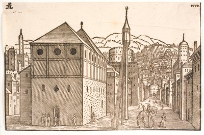 Moschee mit freistehendem Minarett mit Außentreppe von Melchior Lorck