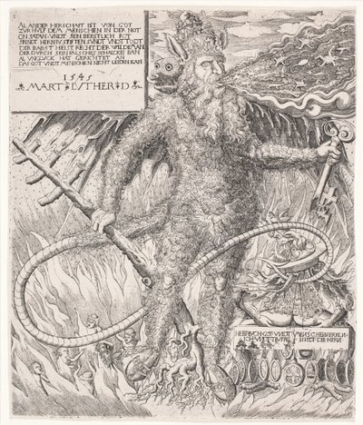 Der Papst als Wilder. Satirische Allegorie von Melchior Lorck