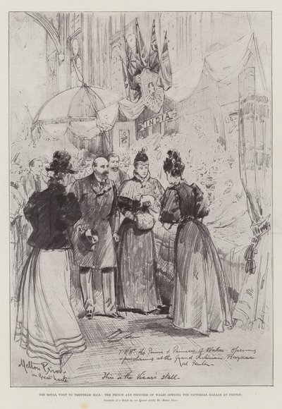 Der königliche Besuch in Trentham Hall, der Prinz und die Prinzessin von Wales eröffnen den viktorianischen Basar in Fenton von Melton Prior