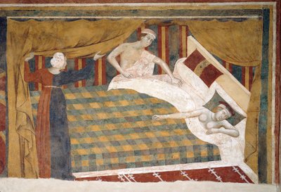 Profane Liebesszenen: Die Ehepartner ziehen sich ins Bett zurück von Memmo di Filippuccio