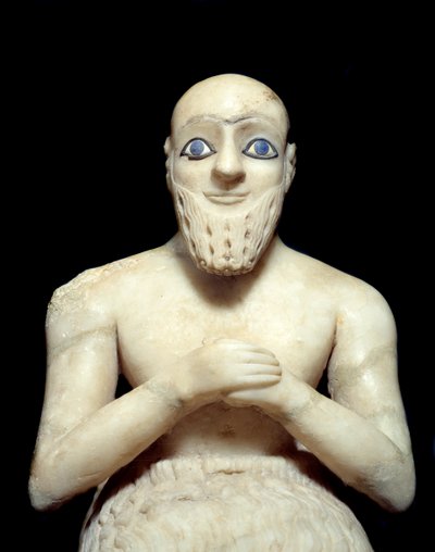 Kunst Mesopotamien: Statue des Verwalters Ebih-il. Skulptur aus Alabaster, Muschel, Lapislazuli und Schiefer, um 2500 v. Chr. (Sumerische Periode, um 2900-2200 v. Chr.). Aus Mari. Höhe: 0,525 m. Paris, Louvre Museum von Mesopotamian