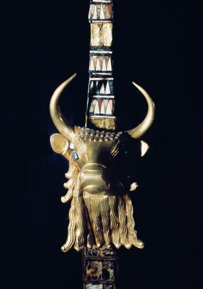 Kopf eines Stiers, Dekoration von einer Harfe, 2800-2300 v. Chr. von Mesopotamian