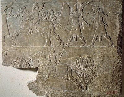 Mesopotamien: Reiter der assyrischen Armee. Flachrelief in Alabaster aus dem Palast von König Assurbanipal (oder Ashurbanipal) (668-627 v. Chr.). Aus Ninive. von Mesopotamian