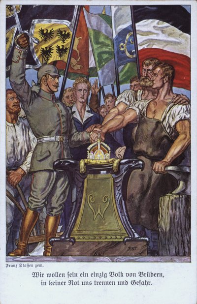 Einheit der deutschen Völker, Propagandapostkarte von Mesopotamian