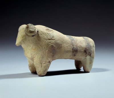 Medopotamien: Terrakotta-Stierfigur mit bemalten Streifen. Obeid-Periode von Mesopotamian Mesopotamian