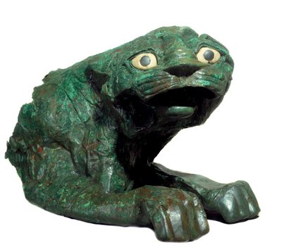 Mesopotamien: Bronzestatue und Löwenkalkstein, Wächter des Tempels von Dagan, großer Gott der Region Mittel-Euphrat. Standort von Mari. Paris, Louvre Museum von Mesopotamian Mesopotamian
