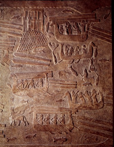 Mesopotamien: maritime Szene, die den Transport von Holz nach Libanon darstellt (Detail) von Mesopotamian Mesopotamian