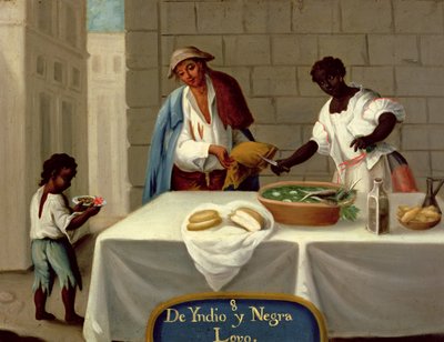 Ein amerikanischer Indianer und seine schwarze Frau, aus einer Serie über Mischehen in Mexiko von Mexican School