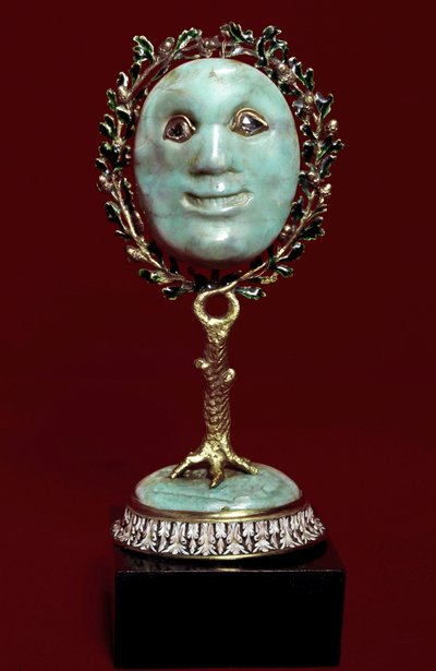 Mexikanische Kunst: Gesichtsmaske aus Türkispaste mit Diamantaugen. 17. Jahrhundert Florenz, Museo degli Argenti von Mexican School