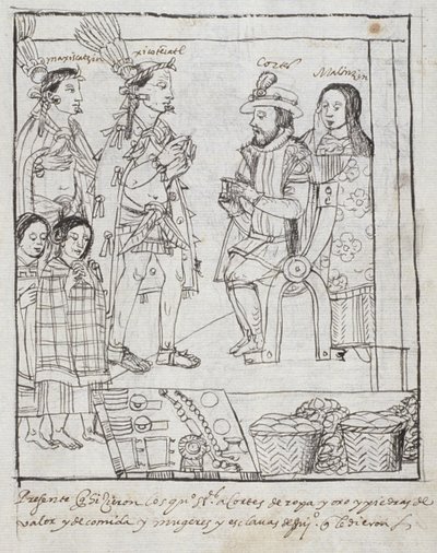Montezuma trifft Cortez, aus Historia de Tlaxcala von Diego Muñoz Camargo von Mexican School
