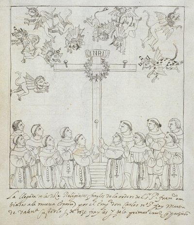 Die Errichtung des ersten Kreuzes, aus Historia de Tlaxcala von Diego Muñoz Camargo von Mexican School