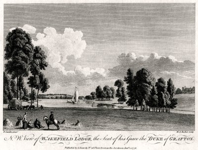 Nordwestansicht von Wakefield Lodge, dem Sitz seiner Gnaden des Herzogs von Grafton, 1776 von Michael Angelo Rooker
