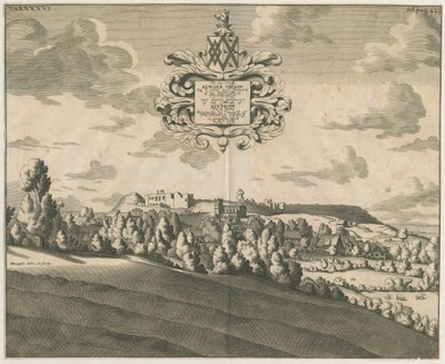 Tutbury Schloss - Fernansicht: Kupferstich, undatiert [ca. 1686] von Michael Burghers