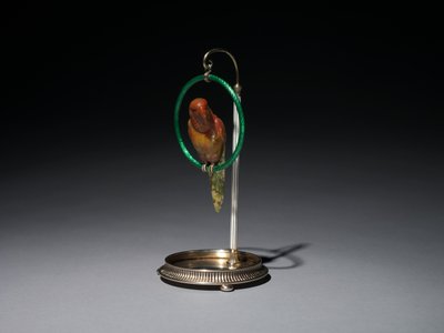 Papagei auf einer Stange (Papagei), Firma Peter Carl Fabergé (1846-1920) von Michael Evlampievich Perkhin