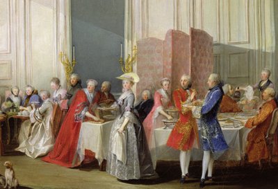Englischer Tee im Salon des Quatre Glaces im Haus des Prinzen de Conti (1717-76) Palais du Temple, (Detail) von Michel Barthelemy Ollivier or Olivier