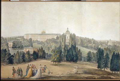 Ansicht von Zarskoje Selo. Der Spaziergang der Kaiserin Katharina II. von Michel Francois Damam Demartrait