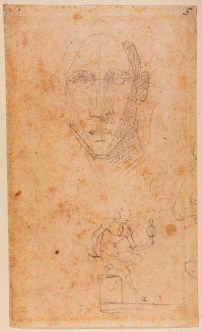 Kopfstudie und Skizze von Diomedes mit Palladius von Michelangelo (after) Buonarroti