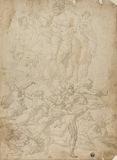 Bogenschützen, die auf einen Hermen schießen, Triumph des Bacchus und andere Studien von Michelangelo Buonarroti