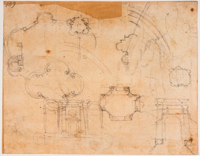 Baupläne, Ansichten und Kuppelskizzen für die Sforza-Kapelle von Michelangelo Buonarroti