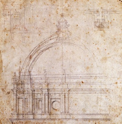 Entwurfszeichnungen für die Kuppel des Petersdoms im Vatikan, Entwurf von Michelangelo, Italien von Michelangelo Buonarroti