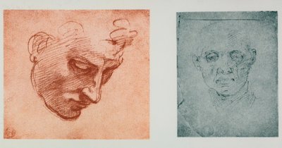 Vorderansicht eines Gesichts und eines im Profil; Zeichnungen von Michelangelo. Casa Buonarroti, Florenz von Michelangelo Buonarroti