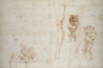 Herkules und Antäus und andere Studien, um 1525-28 von Michelangelo Buonarroti