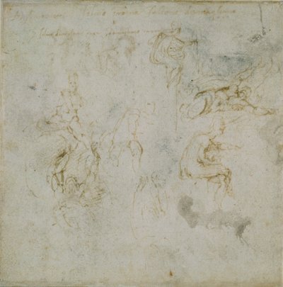 Recto: Acht Figurenstudien. Verso: Figurenstudie, ca. 1490-1560 von Michelangelo Buonarroti