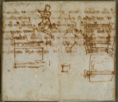 Leichte Skizzen von Architektur und eine kleine Figurenstudie, spätes 15. bis frühes 16. Jahrhundert von Michelangelo Buonarroti