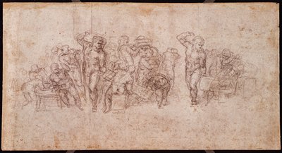 Studie von Figuren für eine Erzählungsszene (Schwarzkreide auf Papier) (recto) von Michelangelo Buonarroti
