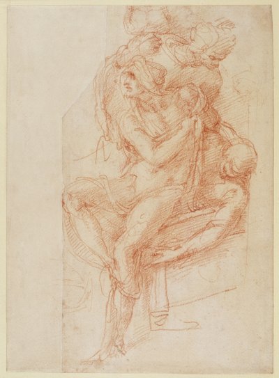Studie von Lazarus und zwei Begleitfiguren (rote Kreide auf Papier) von Michelangelo Buonarroti
