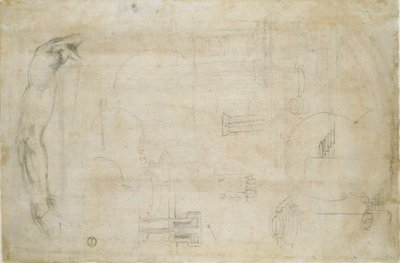 Studie eines Männerarms und einige architektonische Skizzen, ca. 1490-1560 von Michelangelo Buonarroti