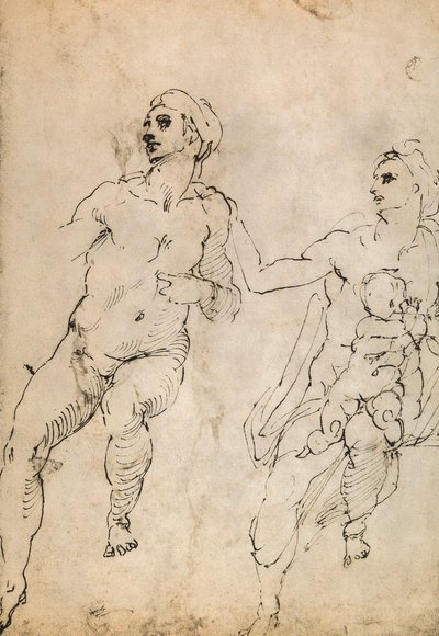 Studie einiger Aktfiguren; Zeichnung von Michelangelo. Der Louvre, Paris von Michelangelo Buonarroti