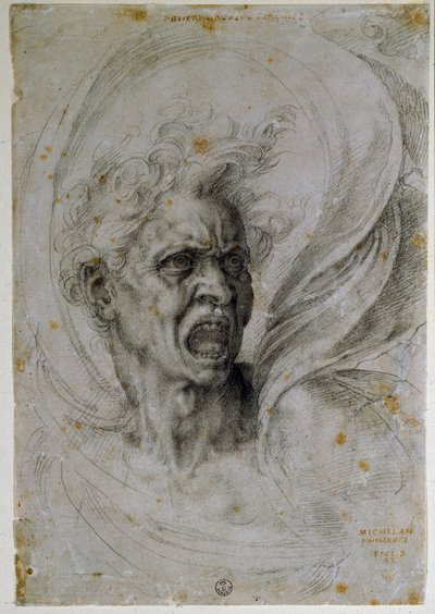 Studie des Kopfes eines schreienden Mannes. Zeichnung von Michelangelo Buonarroti von Michelangelo Buonarroti