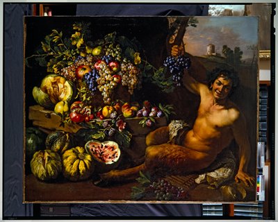 Stillleben mit einem Satyr in einer Landschaft von Michelangelo Cerquozzi