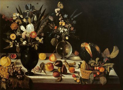 Stillleben mit Blumen und Früchten, von Meister des Hartford-Stilllebens, ca. 1600-10 von Michelangelo Merisi da Caravaggio