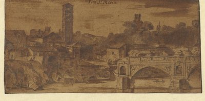 Ansicht der S. Maria in Cosmedin, des Vesta-Tempels und der Ponte S. Maria in Rom von Michiel van Overbeek