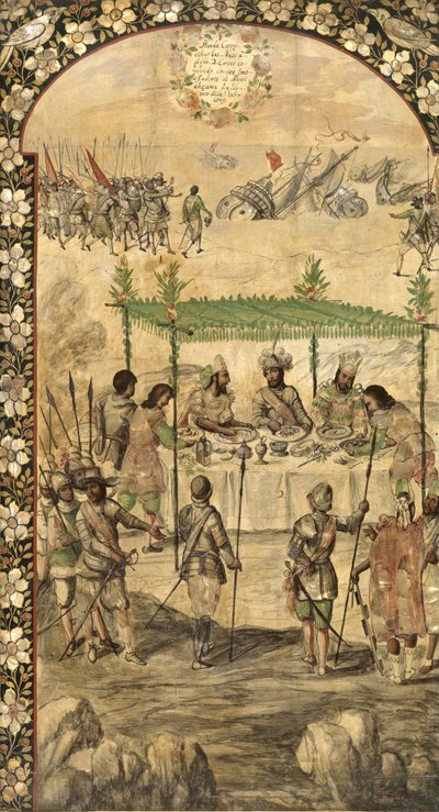 Befiehlt die Zerstörung der Schiffe und trifft die Botschafter von Montezuma im Jahr 1520 - Die Eroberung Mexikos durch Hernan Cortes von Miguel and Juan Gonzalez
