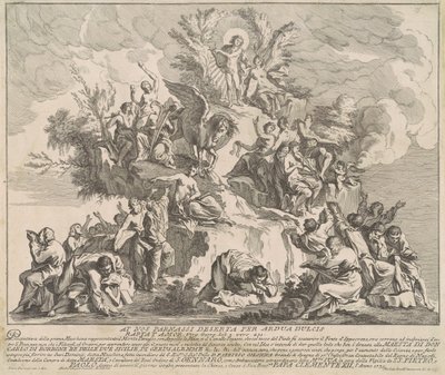 Die erste Maschine für die Chinea von 1739: Der Berg Parnassus mit Apollo, den Musen und Pegasus von Miguel de Sorellò, after Pierre Parrocel, after Michelangelo Specchi