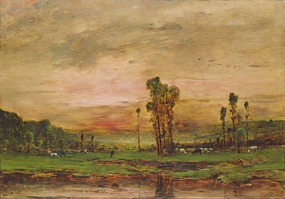 Abendlandschaft mit einer Herde Rinder in der Nähe von Jouy-en-Josas, 1881 von Mihály Munkácsy