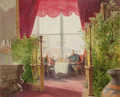 Frühstück der Kaiser Alexander II. und Wilhelm I. im Winterpalast, 1873 von Mihály Zichy