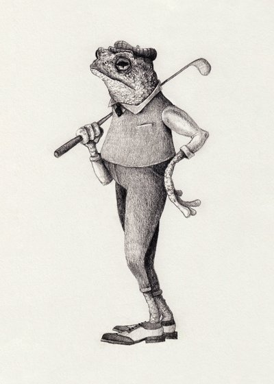 Frosch in Vintage-Golfkleidung von Mike Koubou