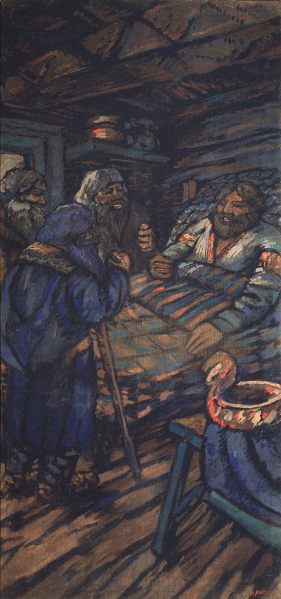 Die Hochzeit des Großfürsten Wladimir I. Swjatoslawitsch Triptychon, Seitenpanel (1920er Jahre) von Mikhail Nikolayevich Yakovlev