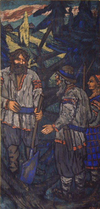 Die Hochzeit des Großfürsten Wladimir I. Swjatoslawitsch Triptychon, Seitenflügel, 1920er Jahre von Mikhail Nikolayevich Yakovlev