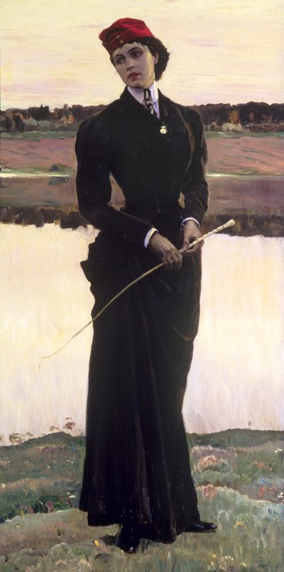 Porträt von Olga Nesterova oder, Frau in Reitkleidung, 1906 von Mikhail Vasilievich Nesterov