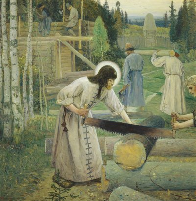 Heiliger Sergius arbeitet Triptychon, Mittlerer Teil, 1896 von Mikhail Vasilievich Nesterov